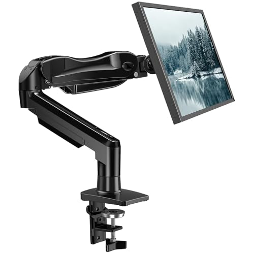 HUANUO FlowLift™ Single Monitor Mount, 13 to 32 Inch Monitor Arm, Adjustable Monitor Stand, Vesa Mount with Clamp and Grommet Base - Fits 4.4 to 19.8lbs LCD Computer Monitors - color: Black