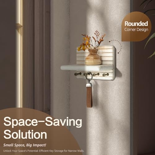 Rebee Vision Pine Wood Key Holder Wall Mount – Mini 7-inch Key Holder for Wall with Wooden Shelf – Perfect Home Decor for Entryway, Living Room & Bedroom (Distressed White) - color: Whitewash, size: Small-7inch