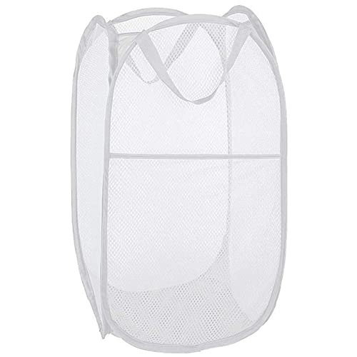 Larpur Popup Laundry Basket, Mesh Clothes Hamper Portable Laundry Hamper with Reinforced Carry Handles, Collapsible for Storage (White) - color: White