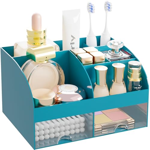 Makeup Organizer with 2 Drawers, Cosmetic Storage for Dresser Vanity and Bathroom Countertop,Make up organization and Skincare Storage with Beauty Brush Holder, Cosmetic Display Case (Dark Green) - color: Dark Green