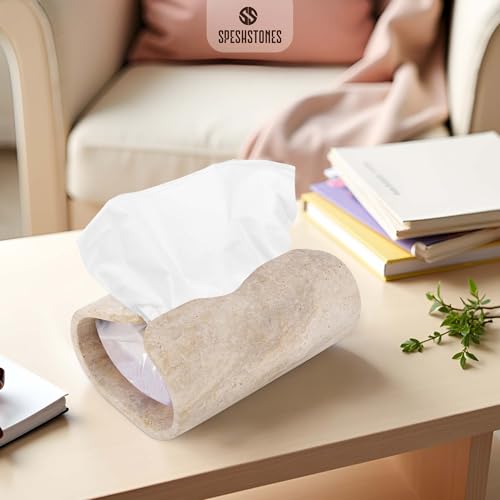 Marble Tissue Box Cover 7.5 Inch Handmade Travertine Tissue Box Holder Rectangle for Modern Bathroom & Home Decor - Decorative Facial Tissues Boxes Holder for Bedroom & Living Room - color: Travertine