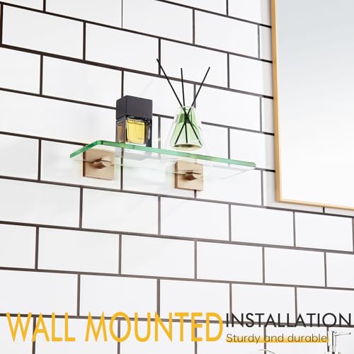 KOKOSIRI Glass Shelf for Bathrooms Kitchen Rack 12-Inch Floating Wall Shelves Shower Storage, 2 Pack Champagne Bronze Stainless Steel B1107CPG-L12-P2 - color: Champagne Bronze, size: 12-Inch(2 Pack)