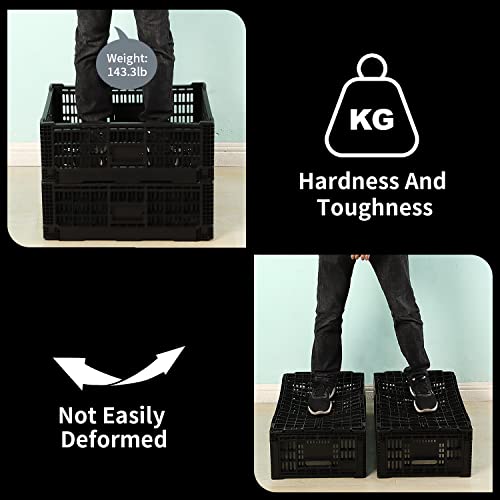 Collapsible Storage Bin Containe，52 Liter Transferheavy duty plastic storage box ,milk crates heavy duty Transit storage of various items black (1)