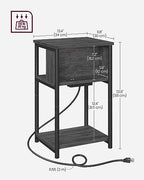 VASAGLE Side Table with Charging Station, 3-Tier End Table with USB Ports and Outlets, Nightstand for Living Room, Bedroom, 11.8 x 13.4 x 22.8 Inches, Plug-in Series, Misty Gray and Black - color: Misty Gray + Black