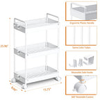 Ronlap 3 Tier Slim Rolling Storage Cart with Wheels Plastic Utility Cart Organizer for Snack Craft Art Postpartum Baby Diaper Nail Makeup in Bathroom Laundry Room Kitchen Bedside Narrow Space, White - color: White