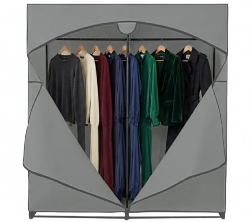HOLDN’ STORAGE Portable Wardrobe Closet - 65 lb Large Capacity, Internal Heavy Duty Metal Rod, Zipper & Clear Window, Durable Clothes Organizer, Tool-Free Easy Assembly, Dark Gray Canvas Cover - color: Dark Gray, size: Large