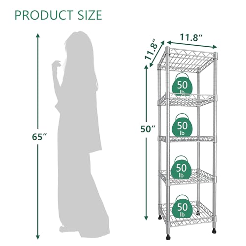 GIOTORENT 5 Tier Standing Shelving Metal Units, Adjustable Height Wire Shelf Display Rack for Laundry Bathroom Kitchen 11.8 W x 11.8 D x 50 H (5-Tier, Grey, Matte/Glossy Finish) - color: Grey, size: 11.8D x 11.8W x 50.0H (5Tier)