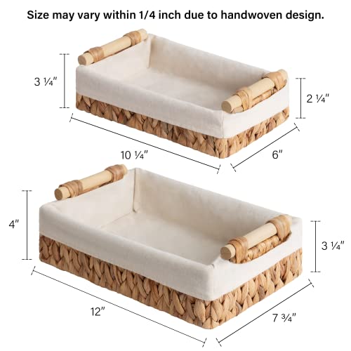 StorageWorks Small Baskets for Organizing, Wicker Bathroom Basket for Toilet Tank Top with Liner, Natural Water Hyacinth, Set of 2 - color: Natural (Water Hyacinth), size: 12"L x 7¾"W x 3¼"H + 10¼"L x 6"W x 2¼"H
