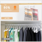 Pants Hangers Space Saving,Closet Hangers 5 Layers 2 Uses Multi Functional Pants Rack,Metal Heavy Duty Wardrobe Organizer Racks for Clothes Trousers Scarves Ties (Silver) - color: Silver