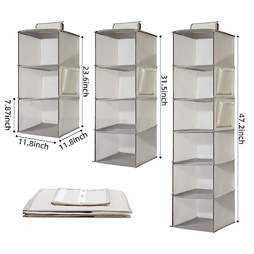 2 Packs Hanging Closet Organizer Storage, 4-Shelf Hanging Shelves for Closet, Closet Clothes Organizer and Storage with Side Pocket, Beige - color: Beige, size: 4 Shelves