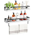 AMADA HOMEFURNISHING Bathroom Shelves with Towel Bar, Floating Shelves, Wall Shelves for Bathroom/Living Room/Kitchen/Bedroom, White, Set of 2 - AMFS01W - color: White