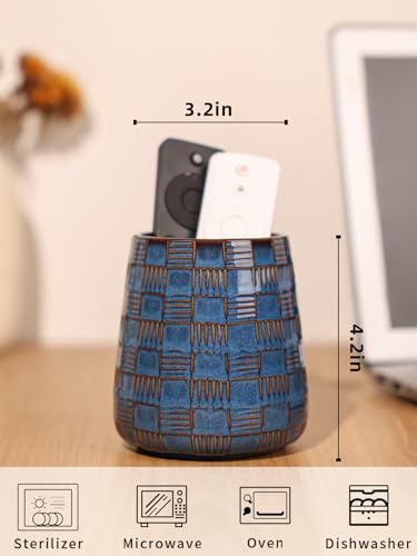 GDCZ Ceramic Remote Control Holder, Remote Caddy Organizer Storage, Remote Organizer for Table, TV Remote Holder, Makeup Brush Pen Holder, Space Save for Office Desk (Blue) - color: Blue