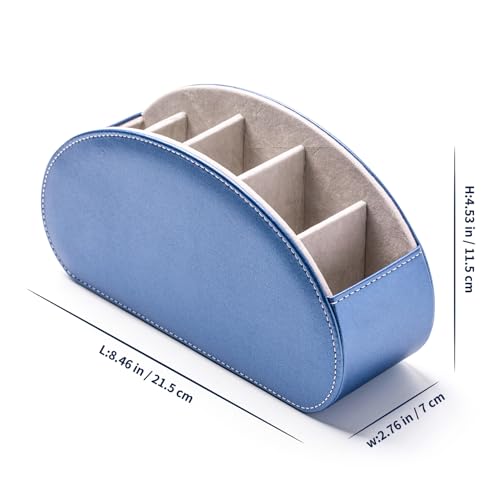 Remote Control Holders Organizer Box with 5 Compartment PU Leather Multi-functional Office Desk Storage Caddy Store Tv Remote for Media Player,Brush,Pencil,Glassees&Office Supplies (Champagne Blue) - color: Champagne Blue, size: S