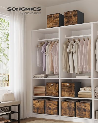 SONGMICS Storage Cubes, Set of 8 Storage Bins, Foldable Fabric Storage Boxes, 13 x 13 x 13 Inches, Fit Cube Storage Unit, for Clothes, Bedroom, Living Room, Rustic Brown and Ink Black URFB833B01 - color: Rustic Brown, size: 8 Pack (13"L x 13"W x 13"H)