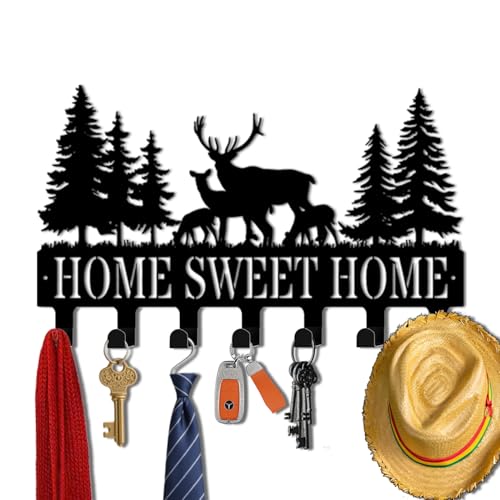 Key Holder Wall Mount, Home Sweet Home Sign, Deer Sign, Key Holder Wall for Wall Decorative with 6 Hooks, Organizer Rack Hanger for Entryway, Front Door, Hallway, Office 9.8 inches - color: Deer Sign Home Sweet Home Sign