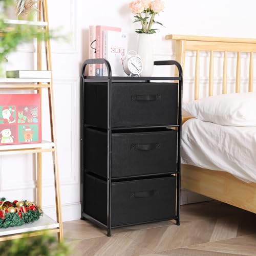 MAX Houser Dresser Storage with 3 Easy Pull Fabric Drawers, Fabric Dresser Tower,Vertical Storage Unit for Bedroom,Chest of Drawers with Metal Frame, Wooden Tabletop, for Living Room, Closet (Black) - color: Black1