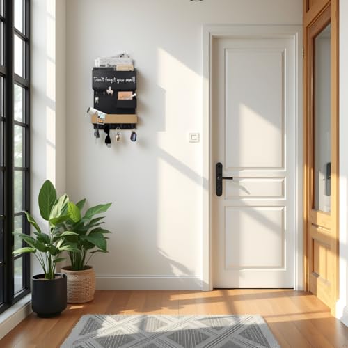 Mail Organizer Wall Mount，Key Holder Mail and Key Organizer for Wall with Shelf, Chalkboard, Corkboard, Home Decor for Room Office Entryway(Midnight Black) - color: Midnight Black, size: Vertical