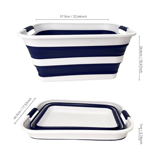 SAMMART Collapsible Plastic Laundry Basket with Handle/Foldable Pop Up Storage Hamper/Portable Laundry Organizer-Space Saving Washing Tub/Household Storage (White/Starry Blue, 42L) - color: White/Starry Blue, size: 42L