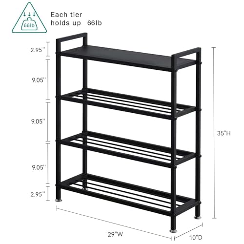Heavy Duty 4-Tier Shoe Rack Metal Shoe Storage Shelf for 12 Pairs of Shoes Entryway Durable Shelf Easy to Assemble