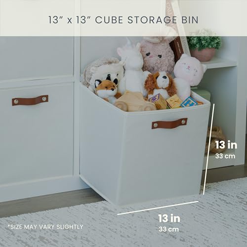 OrganiHaus 13" x 13" x 13" Cube Fabric Storage Bins Set of 4, Canvas Storage Cubes w/ Vegan Handles, 13 inch Collapsible Bins for Clothes & Toy Organizer, 13x13 Basket for Decor - White - color: Off-White, size: (13x13) Leather Handles