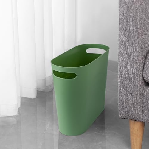 rejomiik Small Trash Can, 3.5 Gallon Slim Garbage Can Plastic Waste Basket with Handles Container Bin for Narrow Spaces Bathroom, Bedroom, Kitchen, Office at Home, Green - color: Green, size: 1 pack
