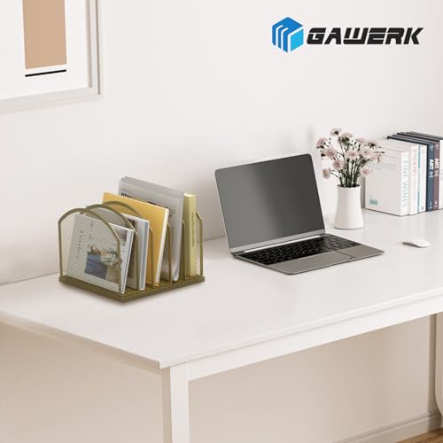 Gawerk 5-Section Vertical Desktop Organizer, 5-Section Mesh File Folder Stand Sorter for Office Home Classroom Organization (1, Gold) - color: Gold