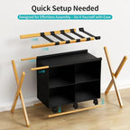 Natural Bamboo Luggage Rack with 4 Storage Compartments ，Foldable Suitcase Stand, Luggage Rack for Guest Room , 150lbs Capacity, Sturdy, - color: Natural 1 Pcs