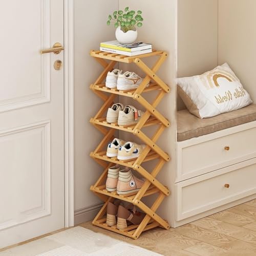 Vertical Narrow Shoe Rack, 6 Tier Portable Folding Shoe Storage Rack, Without Installation Free Standing Shoe Rack for Corridors, Bedrooms Living Room Corner and Small Spaces (6 Tier) - size: 6 Tier