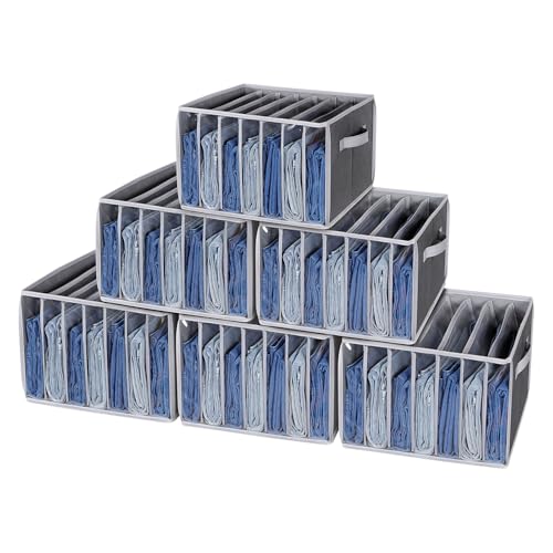 Zilink Upgraded Wardrobe Clothes Organizer with Support Board Clear Pant Organizer for Closet with 7 Grids Jeans Storage Organizer for Closet for Jean Pant Sweater Legging T-Shirt, 6 Pack - color: Black Pattern - For Jeans