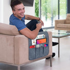 Couch Armrest Remote Control Holder, Couch Caddy Gifts for Seniors Bed Caddy Tv Remote Holder with 5 Pockets for Key Glasses Phone Magazine Holders - color: Grayish Blue