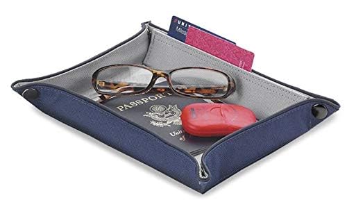 Valet Tray for Men and Women, EDC Catchall Organizer for Jewelry Phone Coins Wallet Keys, Catch All Tray for Bedside Entryway Desk, Dump Station Box, Folds Flat - color: Navy