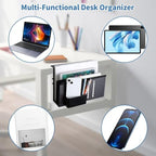 2 Tier Desk Side Storage, Desk Laptop Holder with Magnetic Pen Holder, No Drill Hanging Table Organizer for Office and Home Fits Flat Edge 0.3" to 2.3" - color: Black 2 Tier