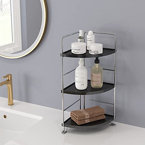 3 Tier Bathroom Corner Organizer Countertop, Vanity Counter Skincare Makeup Storage Shelf, Bathroom Sink Countertop Organizer, Black - color: Black
