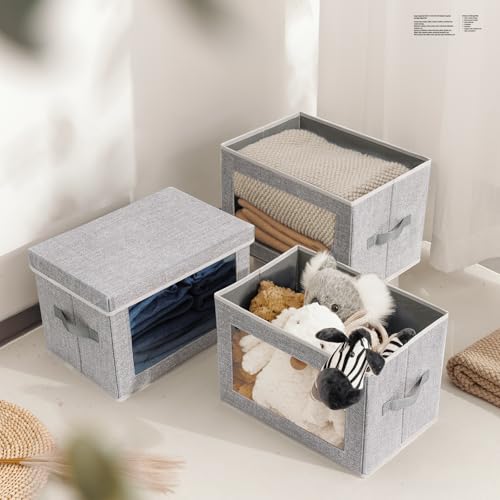 Homsorout Stackable Storage Bins with Lids - Medium Storage Box with Lids, Foldable Storage Bins, Wardrobe Clothes Organizer with Window, Cubes Storage Bins for Living Room, 6 Pack, Blended - color: Blended, size: L(6-Pack)