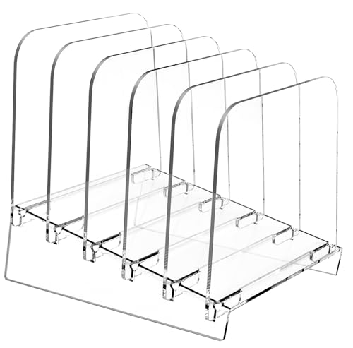 File Holder File Sorter, Vertical File Organizer for Desk, Desk Top File Folder Organizer Stand, Acrylic File Rack File Folder Holder, 5 Sections Clear File Stand for Office, School, Home