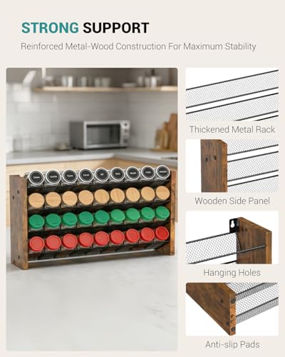 NESAPTO Spice Rack Organizer for Cabinet, Wooden 4 Tier Vertical Seasoning Organizers for Kitchen Pantry, Countertop/Wall Mount, Holds 36 Spice Jars (No Jars Included), 17.2" W × 9.4" H - size: Holds 36 Jars, 17.2"W × 9.4"H