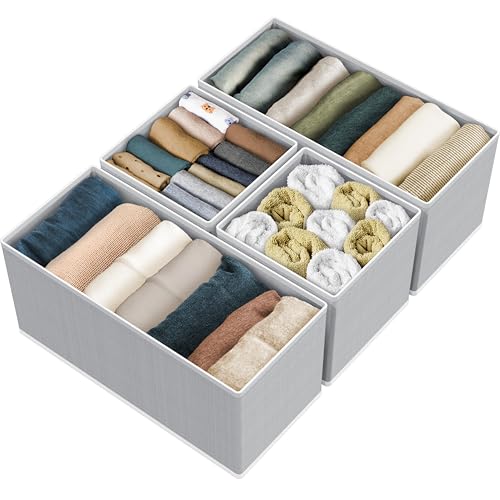 Simple Houseware Underwear Drawer Organizer for Sock/Bra/Undergarment/Panty/Onesie, Collapsible, Set of 4, Gray - color: Gray, size: Set of 4 - 2M / 2S