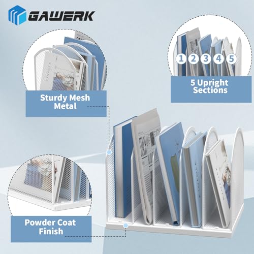 Gawerk 5-Section Vertical Desktop Organizer, 5-Section Mesh File Folder Stand Sorter for Office Home Classroom Organization (1, White) - color: White