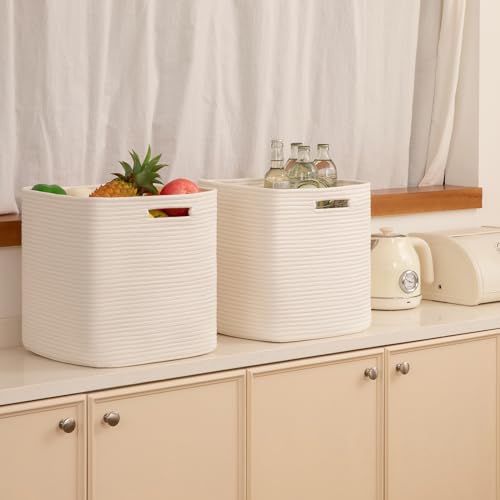 OIAHOMY Storage Cubes, 13 Inch Cube Storage Organizer, Collapsible Storage Bins, Baskets for Organizing, Storage Bins for Shelves-White, 2-PACK - color: White, size: 2Pcs-13*13*13inch