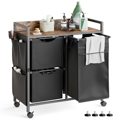Laundry Sorter with 3 Sections, Laundry Hamper with Wheels, Laundry Basket with Small Side Pockets and Pull-Out Removable Liners,for Laundry Room Bedroom Bathroom (100L) - size: 100L
