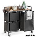 Laundry Sorter with 3 Sections, Laundry Hamper with Wheels, Laundry Basket with Small Side Pockets and Pull-Out Removable Liners,for Laundry Room Bedroom Bathroom (100L) - size: 100L