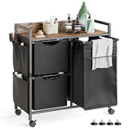 Laundry Sorter with 3 Sections, Laundry Hamper with Wheels, Laundry Basket with Small Side Pockets and Pull-Out Removable Liners,for Laundry Room Bedroom Bathroom (100L) - size: 100L