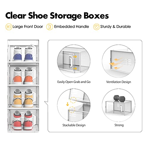 SEE SPRING XX-Large Shoe Storage Box Fit Size 14, Clear Plastic Stackable Shoe Organizer for Closet, Space Saving Sneaker Shoe Rack Containers Bins Holders for Entryway, Under Bed, 12 Pack Black - color: Black, size: XX-Large Fit Size 14
