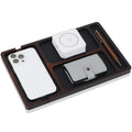 MultiBey Acacia Wood Valet Tray with Leather Inlay | Mens Valet Tray & Desk Organizer | Elegant EDC Catchall Trays for Phone, Wallet, Keys, Watch, Jewelry - color: Acacia - Leather & Cable Slot