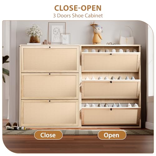 Shoe Cabinet Storage with 3 Flip Drawer for Entryway, 31.5 Inch Farmhouse Slim Narrow Wood Storage Cabinet for Shoes, Freestanding Shoe Organizer for Living Room, Aparment (Natural) - color: Linen-natural, size: 3-Drawer-No Divider
