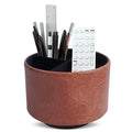 Hennaja Round Leather Art Supply Organizer,Remote Control Holder,360 Degree Spinning,Multi-Functional Pencil Holder,4 Compartments Desktop Stationary Organizer(1-Crazy Red) - color: 1-Crazy Red