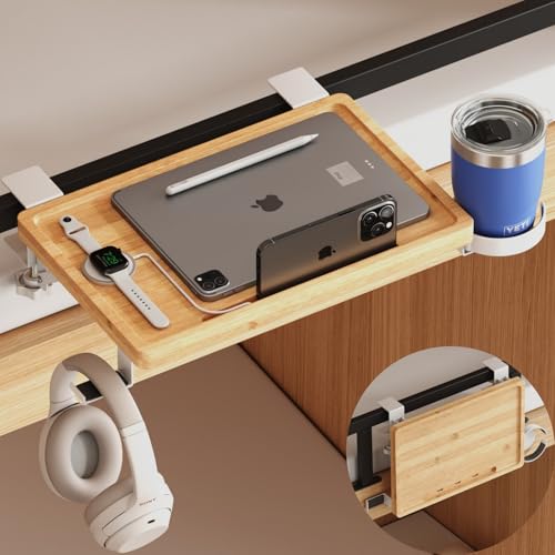 Magheo Bedside Shelf Wood, Foldable Clip-On Bed Shelf for Top Bunk Space Saving Bed Side Table Tray for College Dorm Essentials,Loft Nightstand Organizer Tray with Removable Cup Holder, Hooks, Groove - size: Foldable+cup holder/hooks/groove
