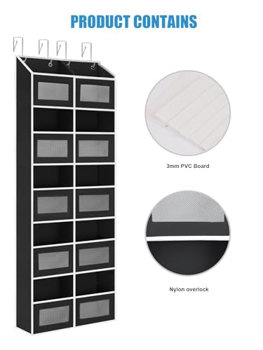 Over the Door Organizer Hanging- 10 Compartments, 80 lbs Load Behind Door Stuffed Animal Storage, Extra Large Toys Storage Organization for Bedroom, Bathroom, Nursery, Shoes, Diaper (black) - color: black