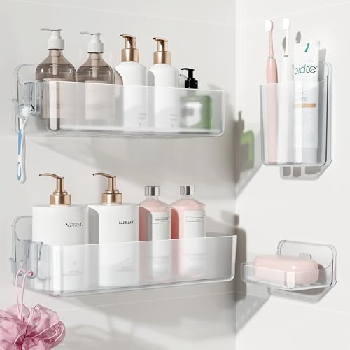 Nieifi Adhesive Wall Shelf, Shower Shelves, Shower Organizer for Bathroom Organization (A-Clear, 4 pieces) - color: A-Clear, size: 4 pieces