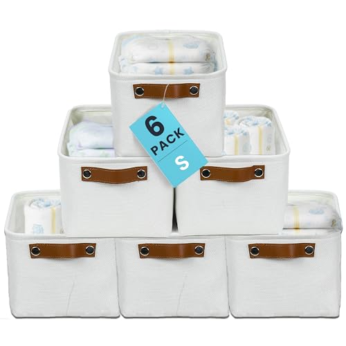 OrganiHaus Small Fabric Storage Baskets 6 Pack, 12x8in Cloth Storage Bins for Shelves, Small Baskets for Organizing Pantry Closet, Canvas Shelf Baskets, Off-White - color: Full Off-White, size: Small - 6pc